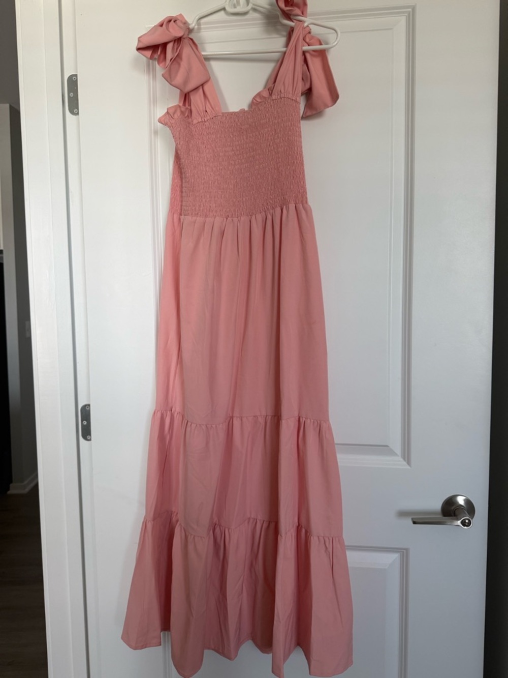 Women’s Pink Tie-Shoulder Smocked Maxi Dress